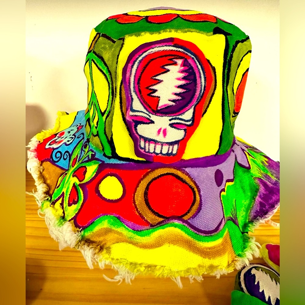 Hand painted hat by popular artist on the Dead scene owner of COLORWHEEL NC.